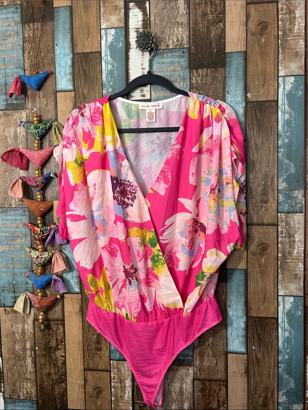 Flying Tomato Hot Pink Floral Wrap Bodysuit